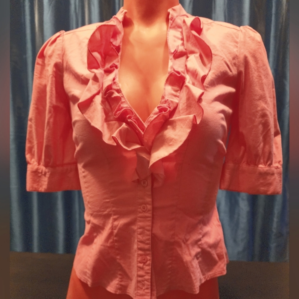 Slim fitting pink Bebe button-down blouse
